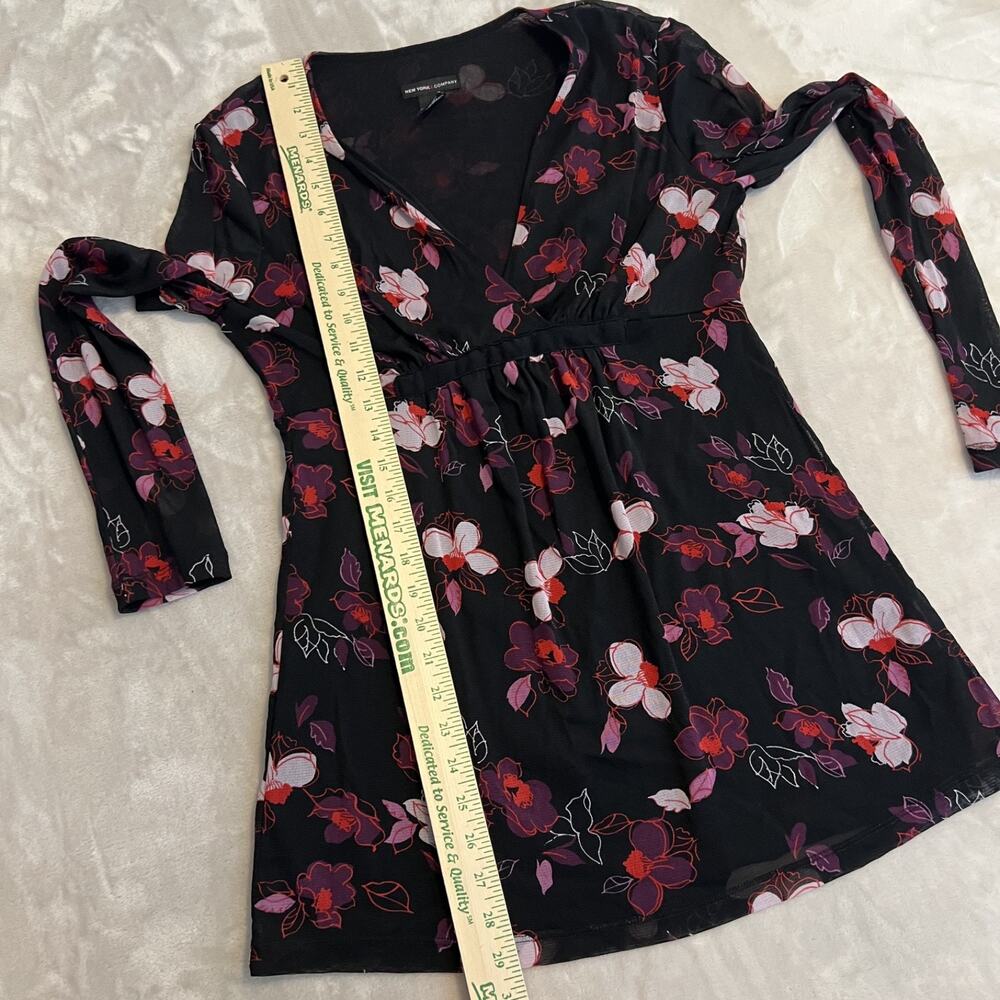 VTG New York & Co Top Womens‎ Medium Black Floral Mesh Babydoll Fairy Y2K Gothic - Picture 7 of 10